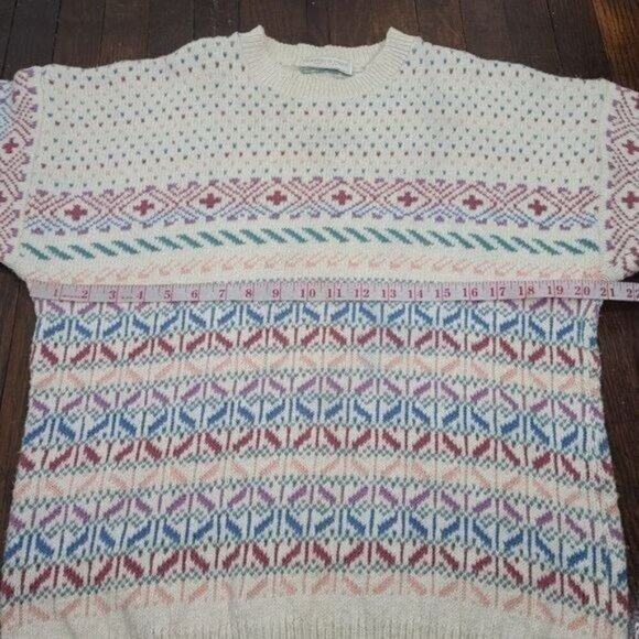 Vintage 80s Northern Isles Pastel Fair Isle Crewneck Sweater - Picture 9 of 14